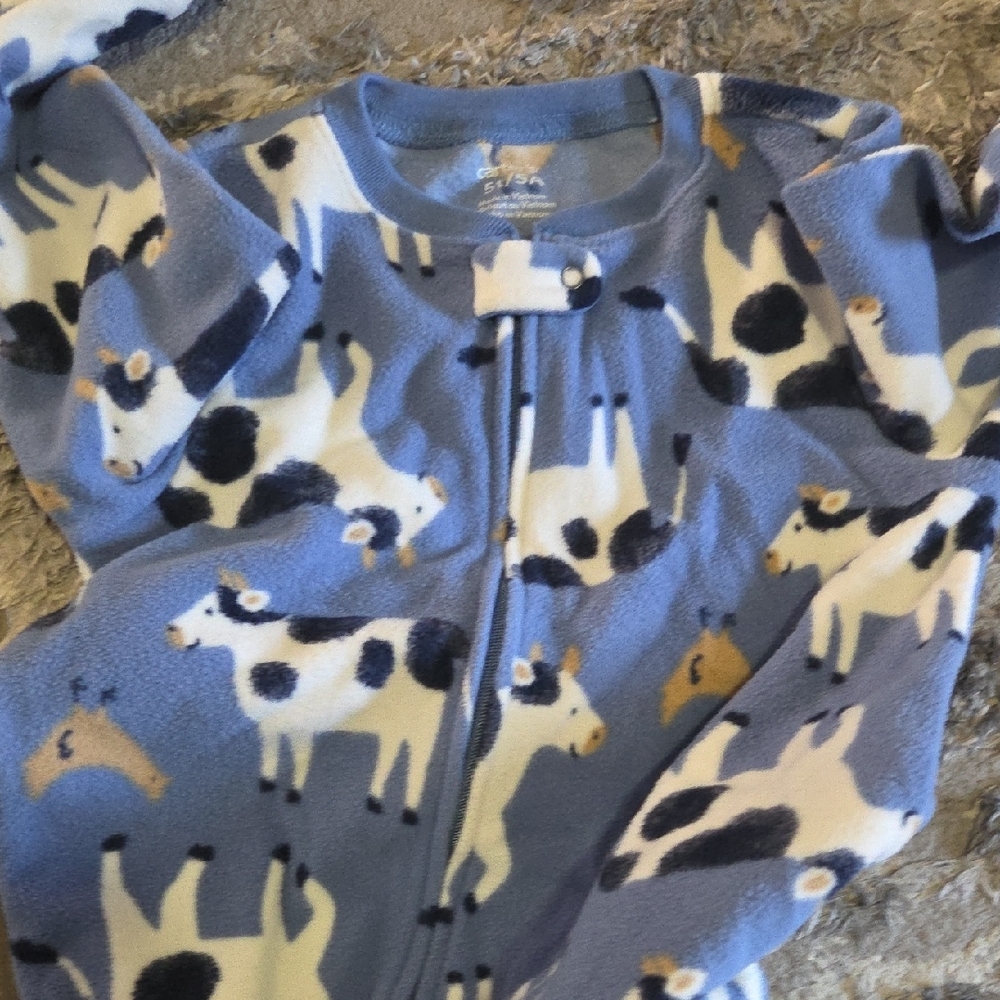 Carter's Blue Cow Print Kids Footie Pajamas - Picture 4 of 6